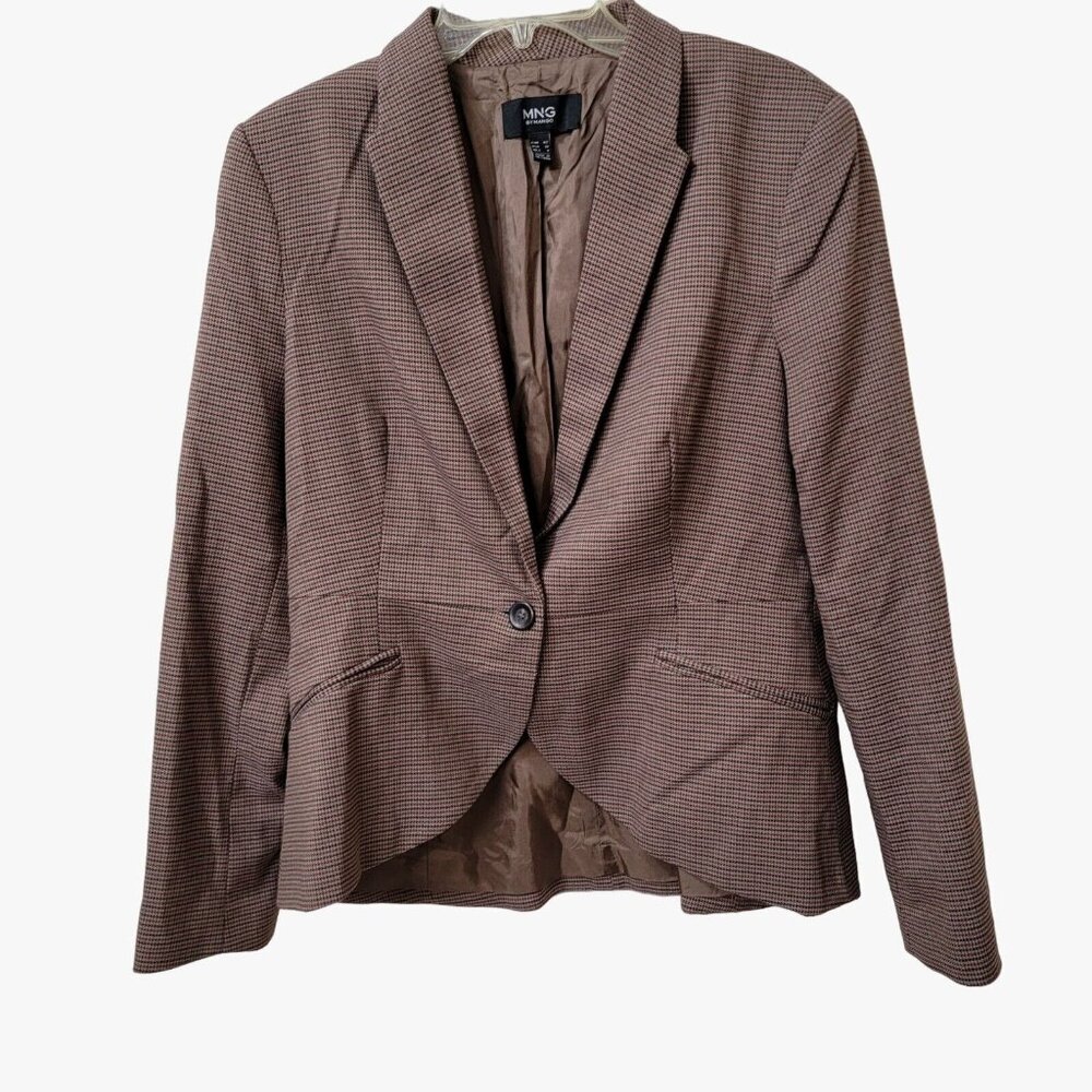 MNG By Mango Blazer Sportcoat Womens Size‎ 10 Brown Check Pattern One Button